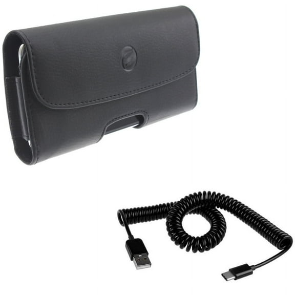 USB Cable & Case Belt Clip for Samsung Galaxy S22 - Coiled Type-C   Leather Holster Combo