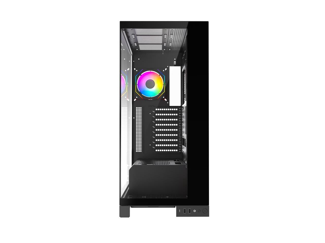 DIYPC  Vanguard-F2-Pro Black Dual USB3.0 and Type C Tempered Glass ATX Full Tower Gaming Computer Case w/ 5 x 120mm ARGB PWM Fans (4 x MB Side, 1 x Rear) Pre-Installed. Support BTF Back Plug MB.