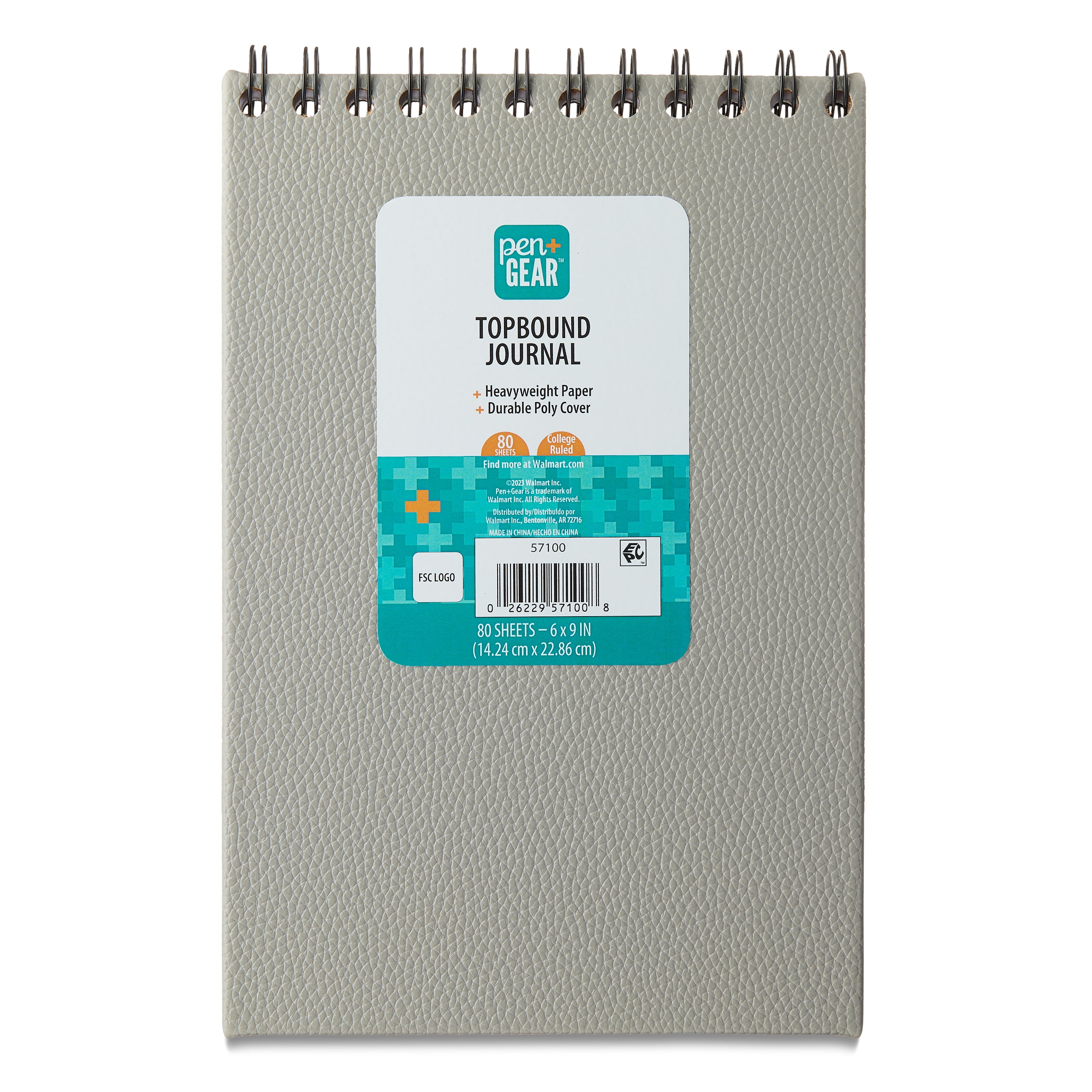 (2 pack) Pen+Gear Top Spiral Bound Journal, Gray, 6 in x 9 in, 80 Sheets, College Ruled