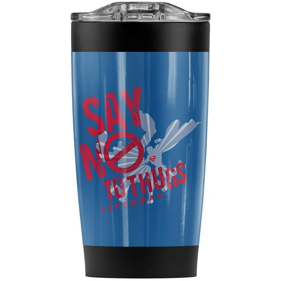 Superman Say No To Thugs Stainless Steel Tumbler 20 oz Coffee Travel Mug/Cup, Vacuum Insulated & Double Wall with Leakproof Sliding Lid | Great for Hot Drinks and Cold Beverages