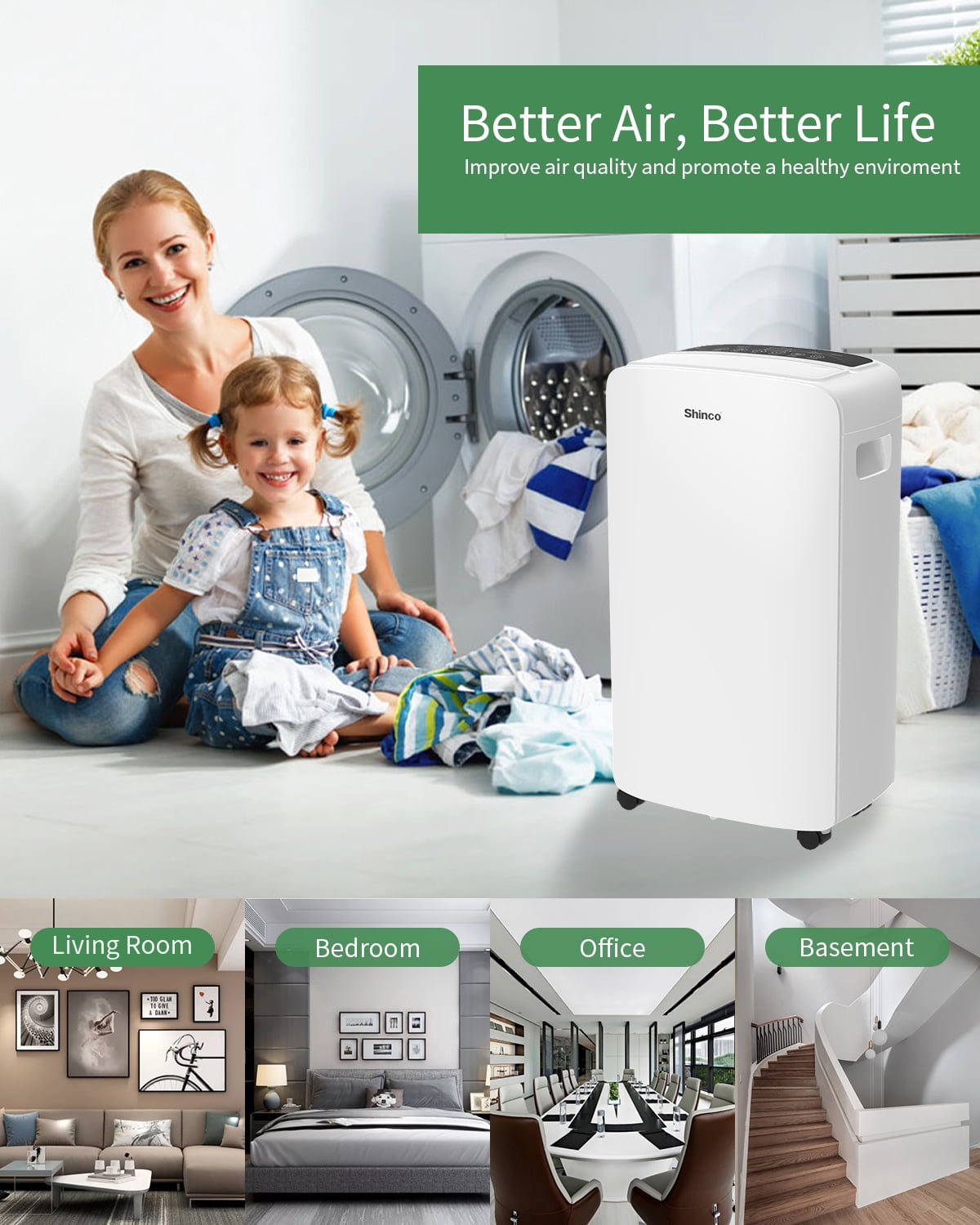 Shinco 40-Pint Dehumidifier for 2,000 Sq.Ft Medium Rooms and Basements