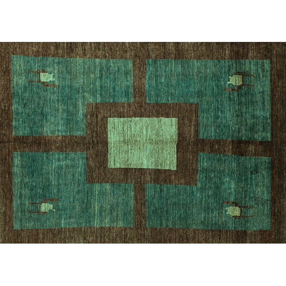 Ahgly Company Machine Washable Indoor Rectangle Abstract Turquoise Blue Modern Area Rugs, 5' x 7'