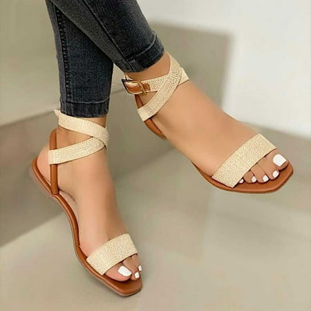 

EQWLJWE Summer New Wrap Ladies Outer Wear Belt Buckle Sandals Women Slippers Women s Sandals Holiday Clearance