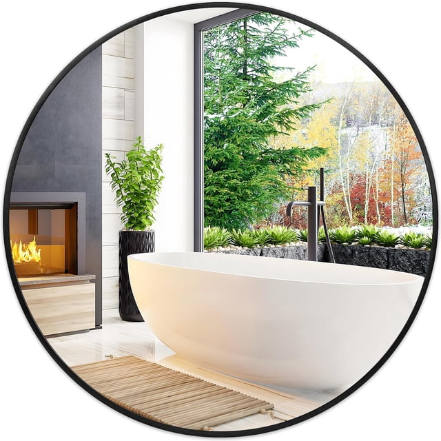 Espejo circular negro para pared de 22 pulgadas, espejo redondo para baño, entrada, sala de estar, pasillo, decoración de recámara, espejos pequeños con marco mate