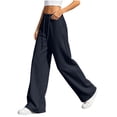 thumbnail image 4 of Zysthvn Women's Pants High Waisted Wide Leg Summer Casual Sweatpants Trousers for Women Pants Solid Drawstring Loose Lightweight Pants, 4 of 5