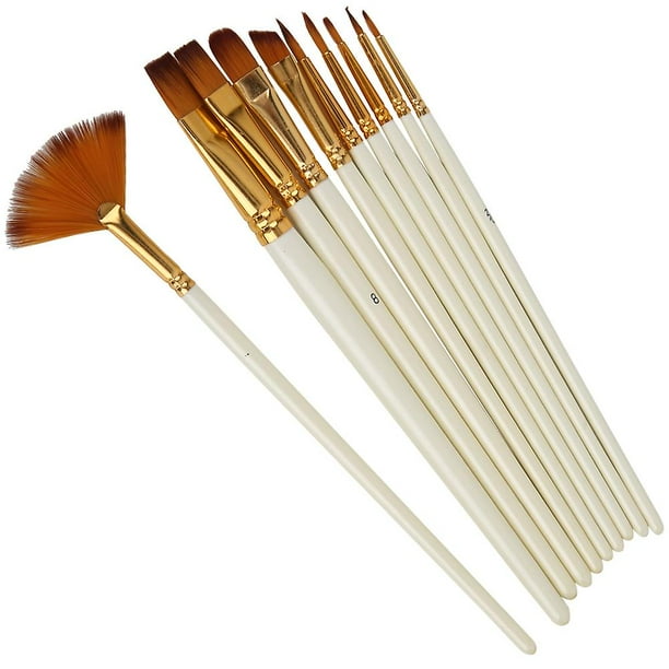 10 Pcs Nylon Hair Paint Brushes Set Wooden Fan Shape Watercolor Art Supplies