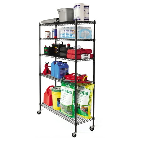Hyper Tough 16"Dx48"Wx75.4"H 5 Shelf Heavy Duty Wire Shelving with 3 in. Casters Black