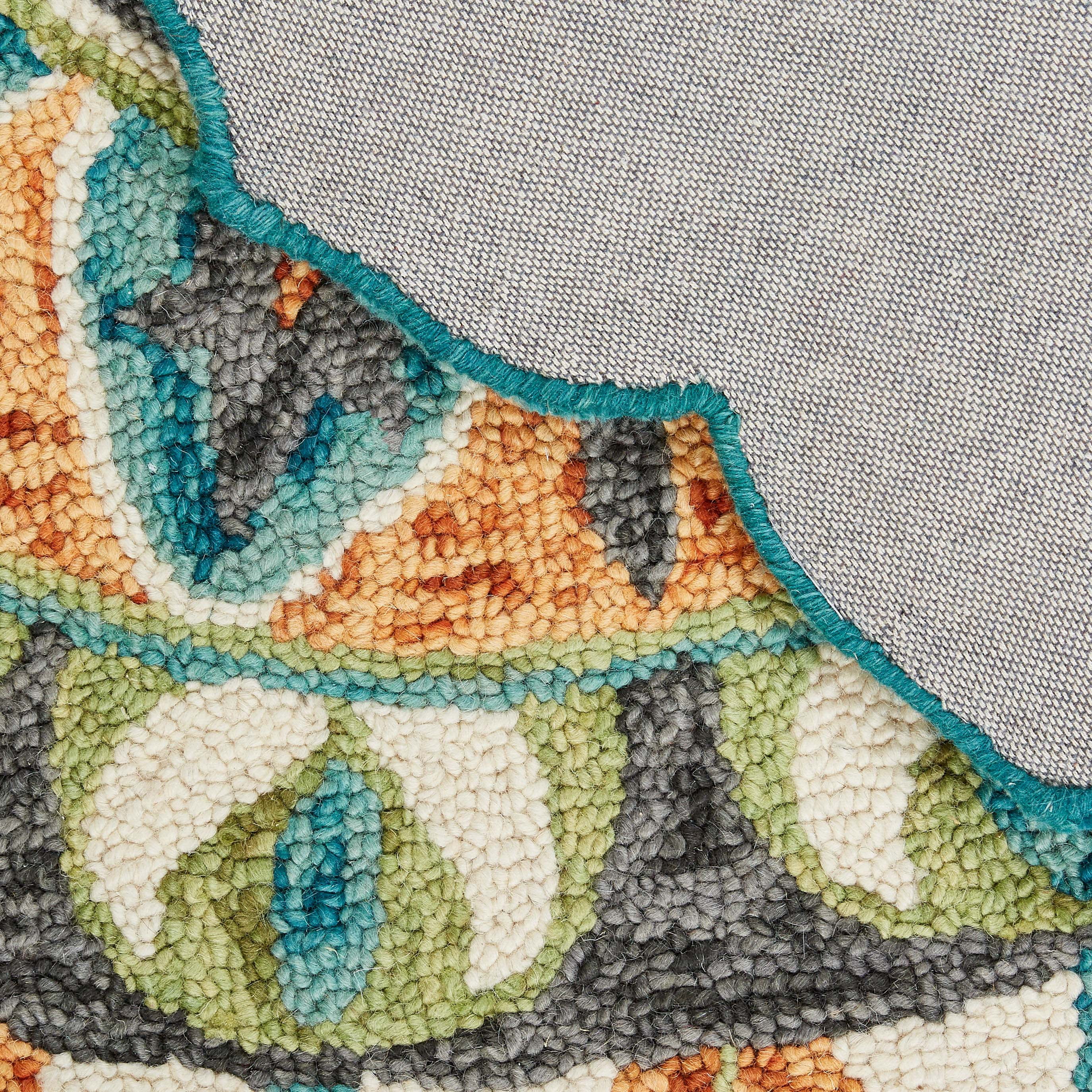 Ox Bay Enid 6' Round Rust /Teal Floral Medallion Indoor Area Rug