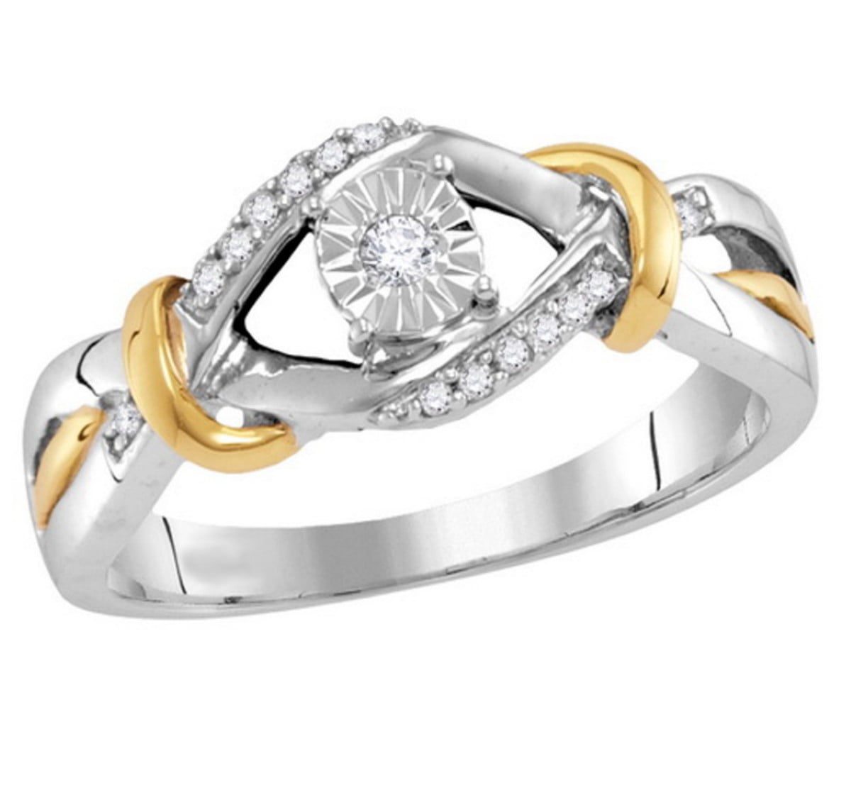 10K White Gold Diamond Promise Ring Engagement Ring Two Tone 1/10ctw