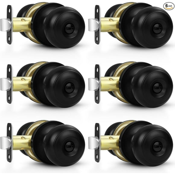yeuweold 6 Pack Door Knobs, Matte Black Privacy Door Knob with Lock, Keyless Door Handle with Lock for Bedrooms/Bathrooms