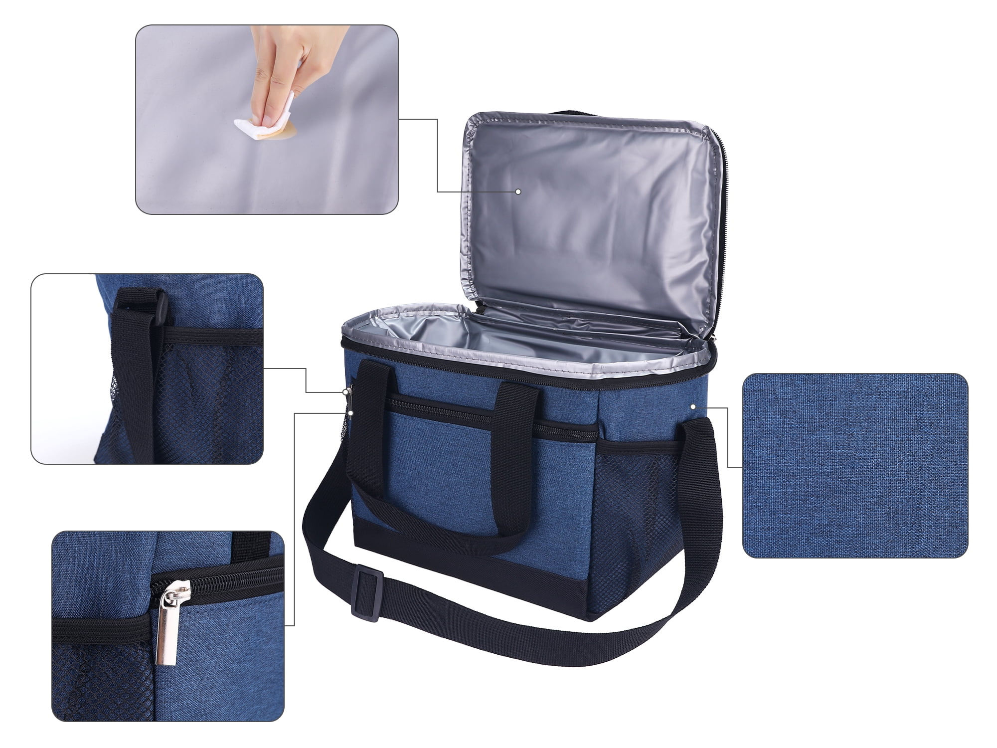 Unique Bargains Insulated Lunch Bag Leakproof Lunch Box for Work Office Navy Blue