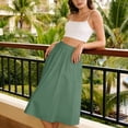 thumbnail image 4 of XIAOCHA Summer Midi Skirt for Women Solid Elastic Waist Side Pocket Flowy Loose Casual Everyday Long Skirts, 4 of 7