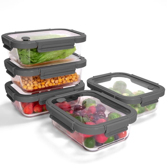 Recipientes para almacenamiento de alimentos BOROHOUSE, vidrio borosilicato, 1 litro, paquete de 5