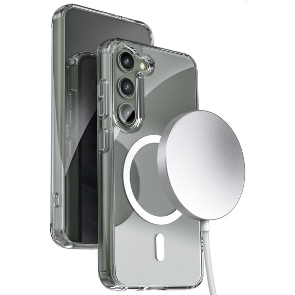 Encased Magnetic Case with Wireless Charger - Designed for Samsung Galaxy S23 Protective Hybrid Case, Compatible with MagSafe - Crystal Clear (S23 6.1-inch 2023)