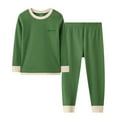 thumbnail image 3 of WRKEKC Kids Ribbed Thermal Set 4-12 Years Boys and Girls Color-Block Crew Neck Top & Pants Soft Stretch Basic Winter Warm Outfit, 3 of 4