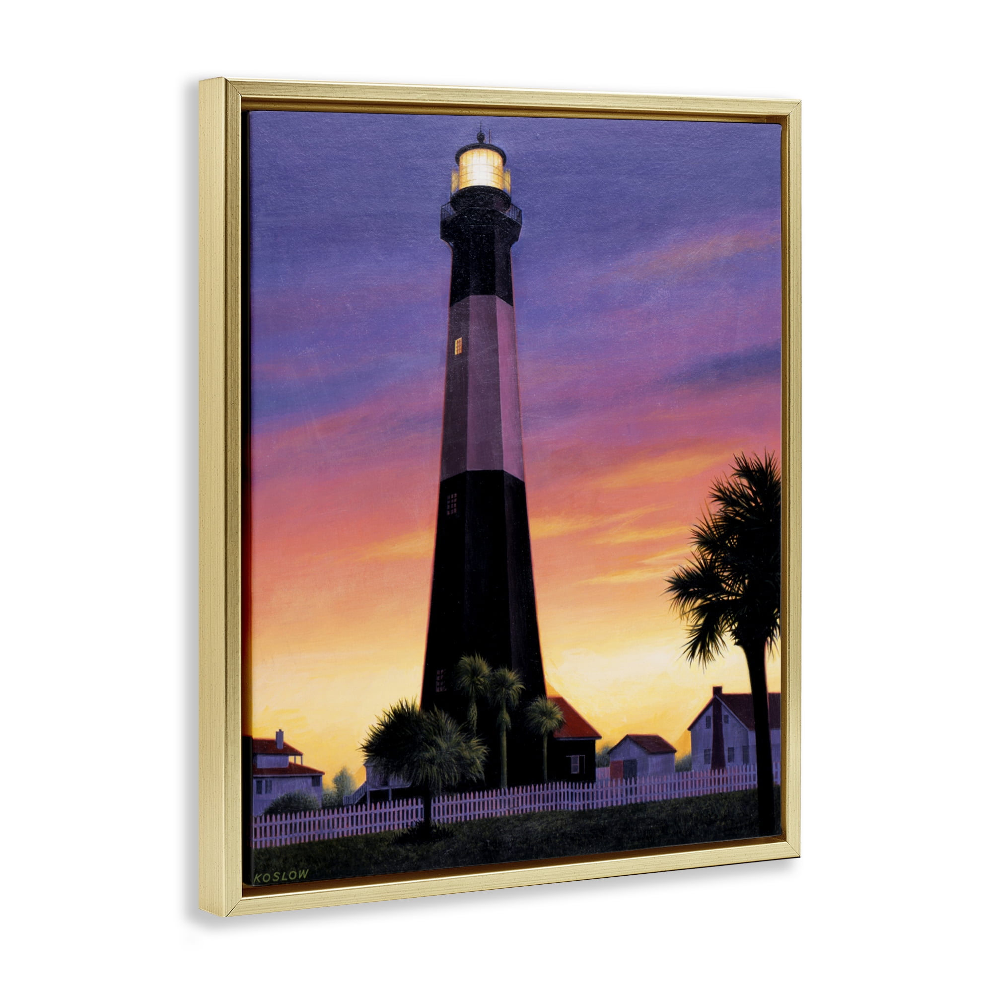Georgia Tybee Island Lighthouse Gold Framed Floater Canvas Wall Art, design by Wind River Studios