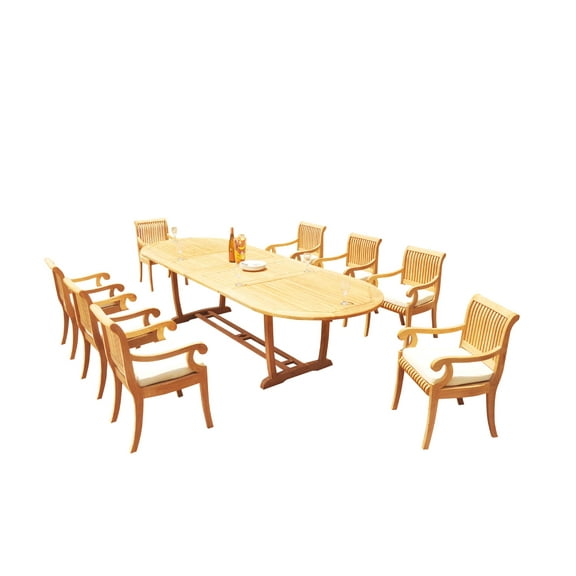 Grade-A Teak Dining Set: 8 Seater 9 Pc: 118" Mas Oval Trestle Leg Table And 8 Giva Arm Chairs Outdoor Patio WholesaleTeak #51GV2709