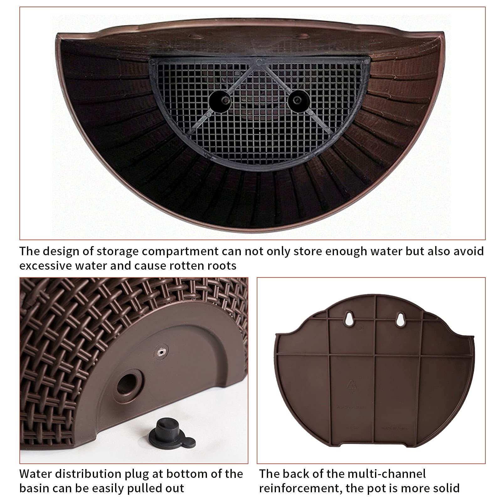2 Pcs Imitation Rattan Wall Hanging Flower Pot, Semicircle Hanging Planters Outdoor with Drainage Hole and Hooks