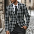 thumbnail image 2 of TFEOQRY Men's Checkered Blazer One Button Long Sleeve Casual Wedding Prom Business Party Suit Jacket Black, 2 of 7