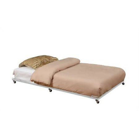 Kings Brand Twin Size Cream White Metal Roll Out Trundle Bed Frame for DayBed