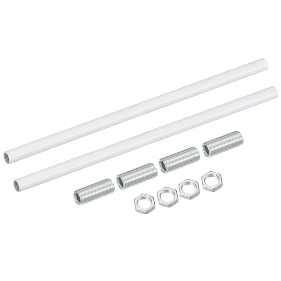 Lighting Fixture Downrods M10 x 11.8'', 2 Set Threaded Extension Rod Lamp Rod Light Fixture Part in Electroplated Iron for Pendant Light Island Lighting Chandelier Indoor, White