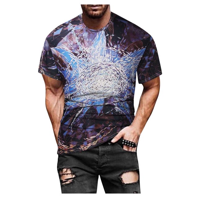 Mens Street Fashion Casual Interesting Design Printed Round Neck Short Sleeve