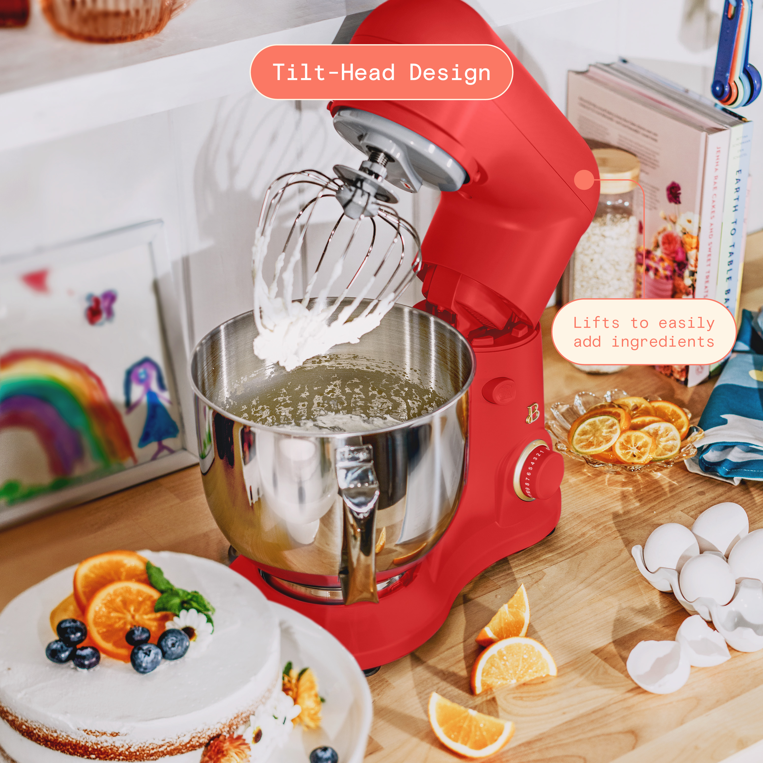 Beautiful 5.3 QT Stand Mixer, Tomato Red