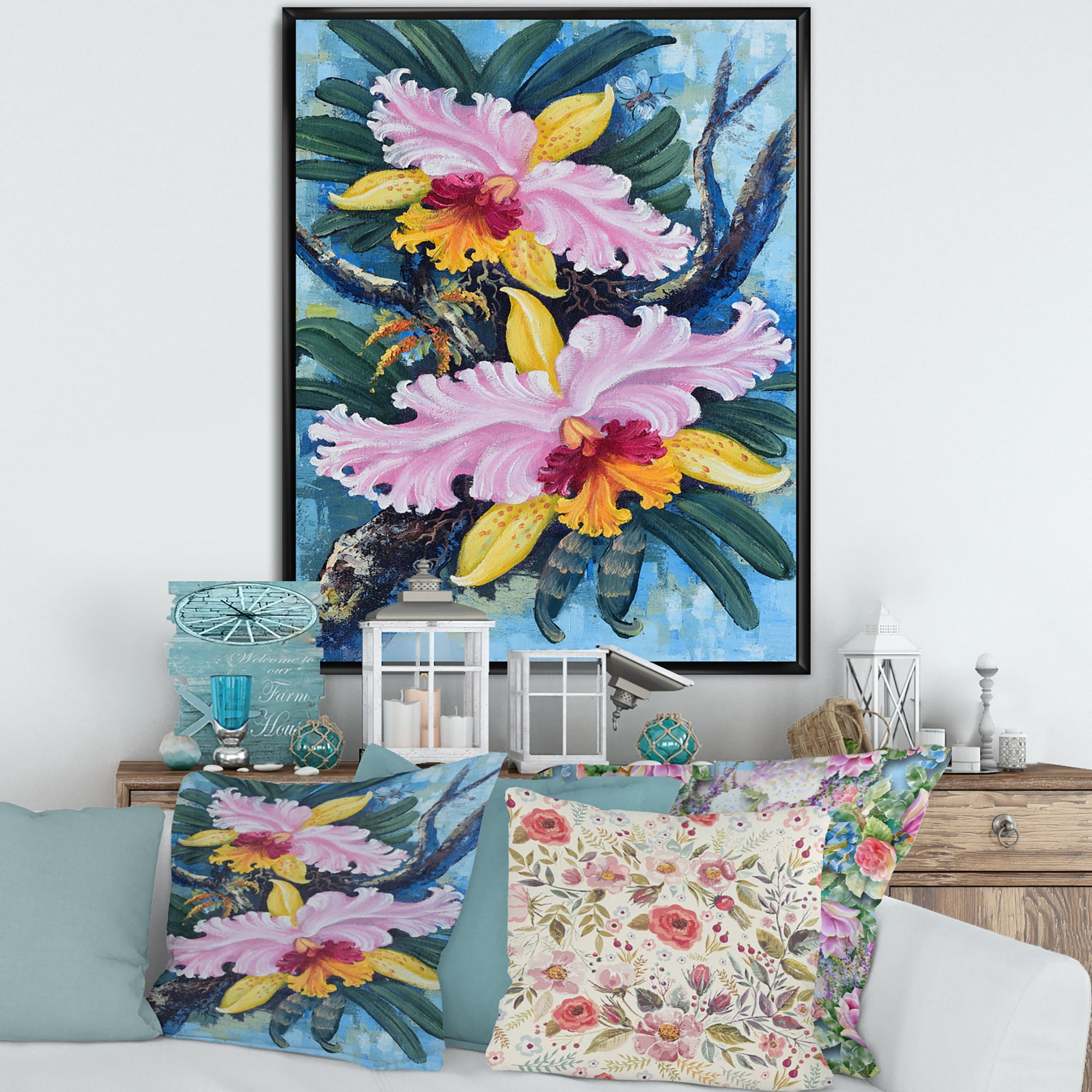Designart 'Ancient Forest Orchids I' Traditional Framed Canvas Wall Art Print