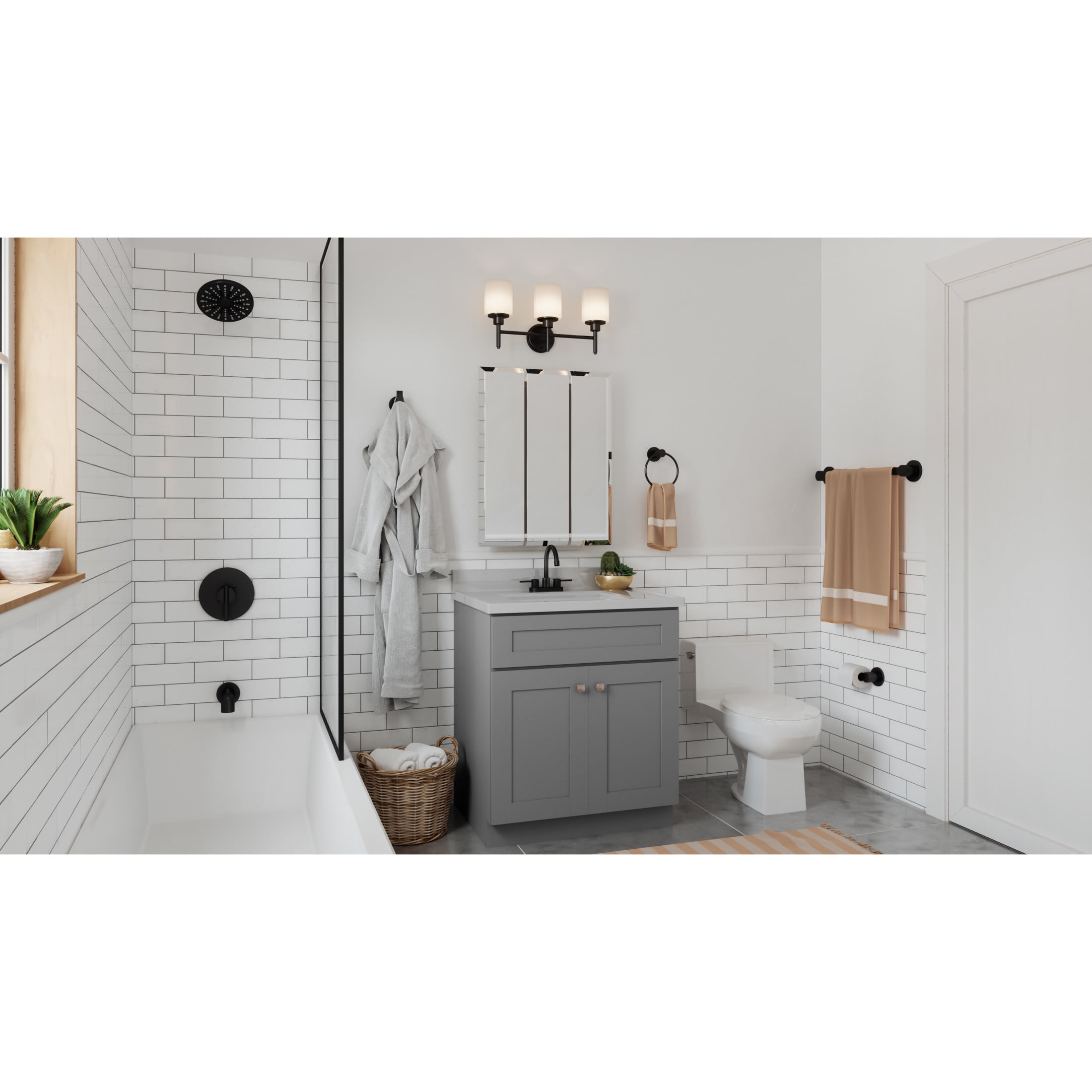 Design House Aubrey 3-Light Dimmable Indoor Bathroom Vanity Light with Frosted Glass