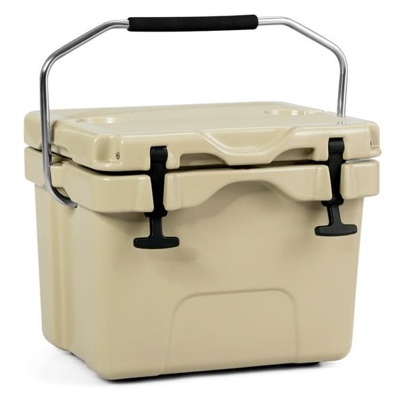Costway 16 Quart Cooler Portable Ice Chest Leak-Proof 24 Cans Ice Box for Camping Khaki