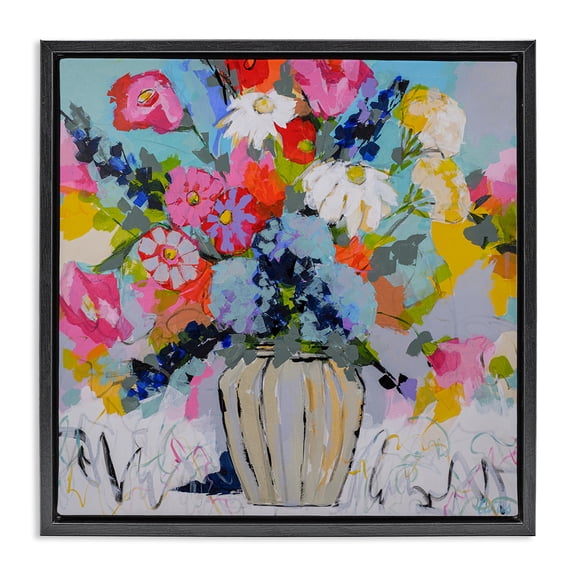 Stupell Industries Modern Bright Bouquet Floral Painting Black Floater Framed Canvas Art Print Wall Art, 18 x 18