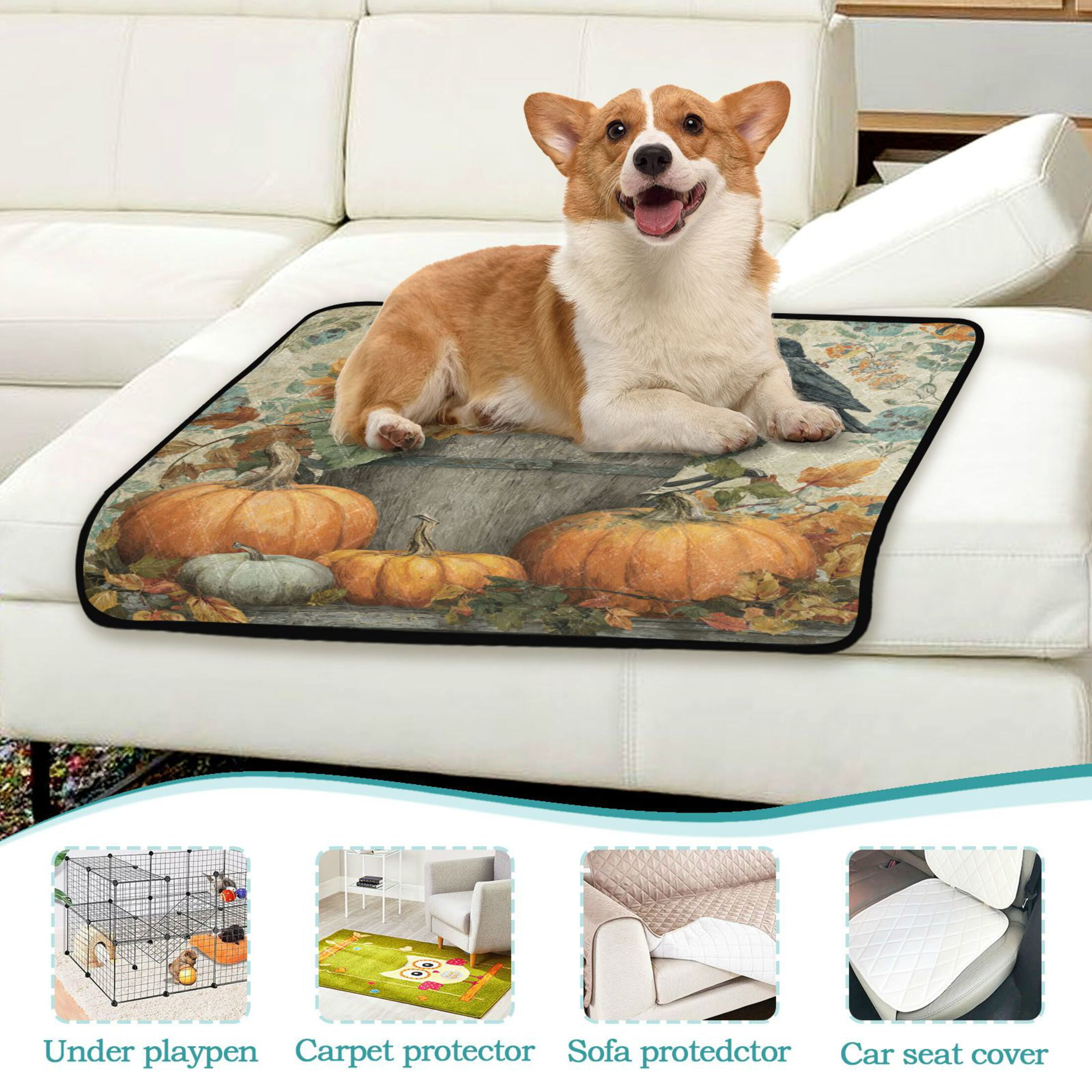 Qxltty Pumpkins Sunflowers Cat litter Pads Pet Set of 3 Diaper Mats Center Anti-leakage Layer Absorbent Soft and Comfortable