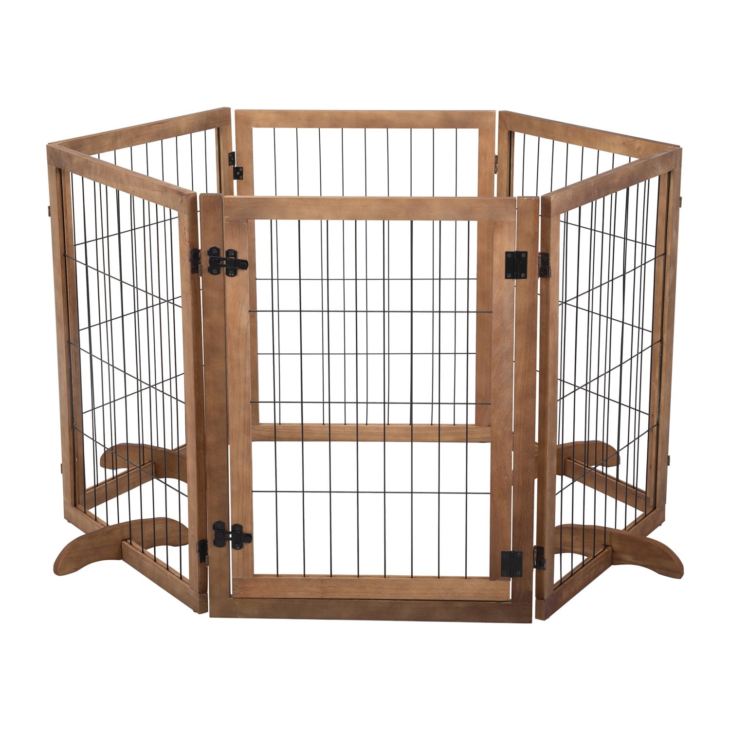 Pefilos 144" Freestanding Dog Gate, Folding Pet Playpen Puppy Safety Fence, Wood Dog Playpen with 4 Support for Stairs, White Pefilos 144" Freestanding Dog Gate, Folding Pet Playpen Puppy Safety Fence, Wood Dog Playpen with 4 Support for Stairs, White