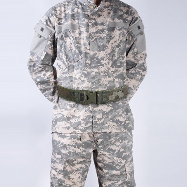 Cinturón de combate estilo militar para hombres y mujeres, cinturón de entrenamiento al aire libre (camuflaje verde militar)