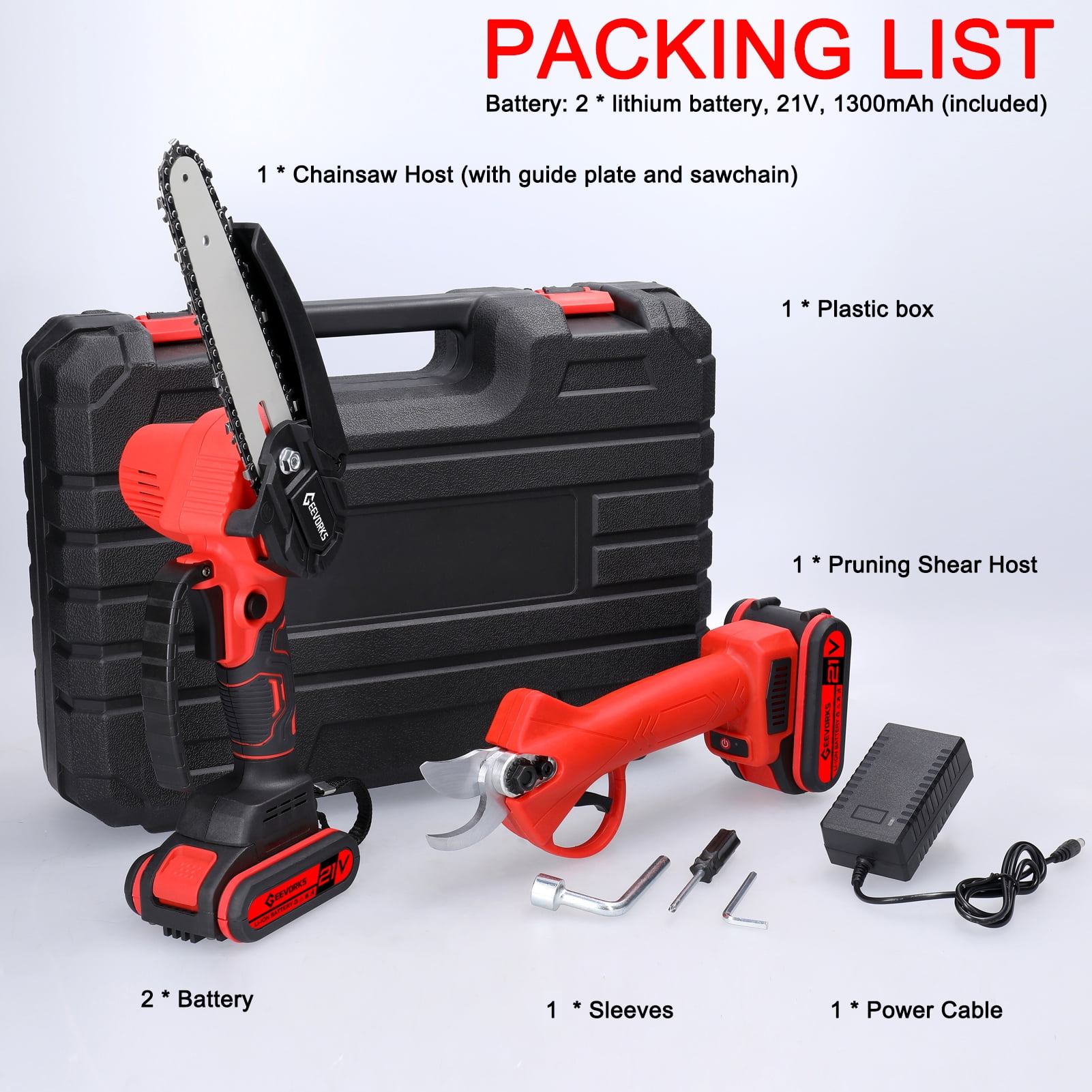 6inch 21V 6inch Portable Electric Chainsaw And 25mm Cordless Pruning Shear Set Wood Splitting Cutting Machine Kit Handheld Woodworking Tool For Garden Orchard