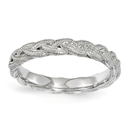 3.5mm Rhodium Plated Sterling Silver Stackable Textured Twist Band