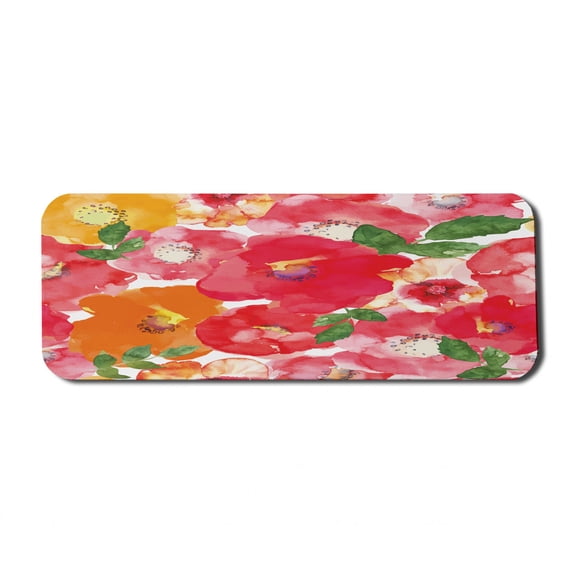 Flower Computer Mouse Pad, Watercolor Styled Effect Floral Theme Flowers and Leaves Pattern Art, Rectangle Non-Slip Rubber Mousepad Large, 31" x 12" Gaming Size, Red and Orange, by Ambesonne