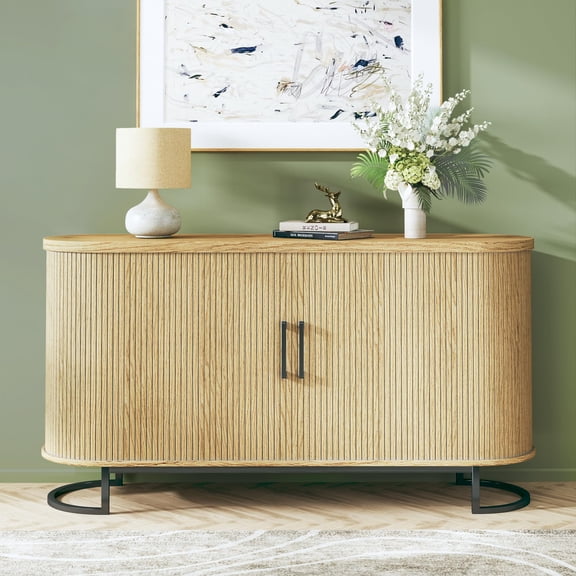 Tomnk Woo 54.3" Buffet Cabinet with Storage, Tambour Doors, Adjustable Shelves, Multifunctional Sideboard Console for Living Room, Dining Room, Kitchen
