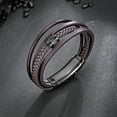 thumbnail image 3 of Mens Leather Bracelet, Adjustable Multi Strand Wristband with Stainless Steel Clasp, Fashion Cuff Bracelet for Business and Casual Wear, 3 of 10