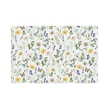 

Table Placemats Set of 4 - Watercolor Flower 2 12x18 In Faux Linen Double Heat Resistant Place Mats Cloth Indoor/Outdoor Placemats Washable Table Mats for Dining Kitchen Party