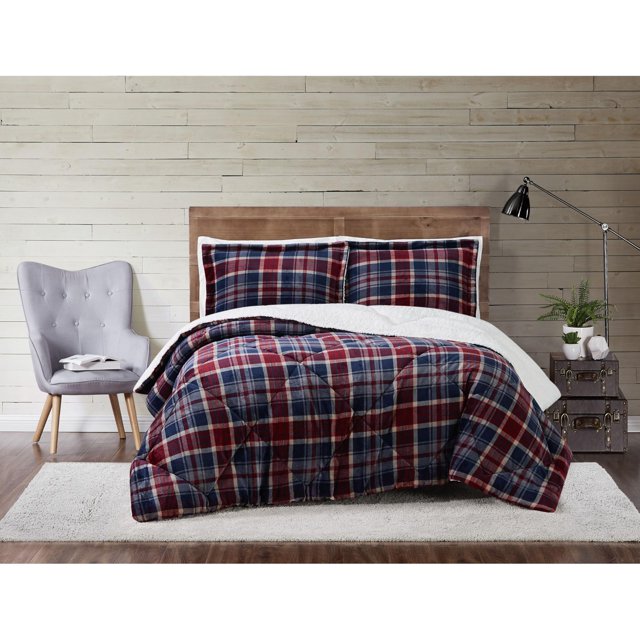 TRULY SOFT Ensemble de Couette Imprimée à Carreaux Très Grand en Bleu et Rouge