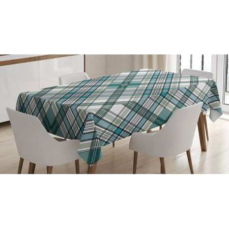 

Checkered Tablecloth Vintage Fashion English Country Style with Modern Look in Soft Colors Rectangular Table Cover for Dining Room Kitchen 60 X 90 Inches Aqua Pale Grey White by Ambesonne