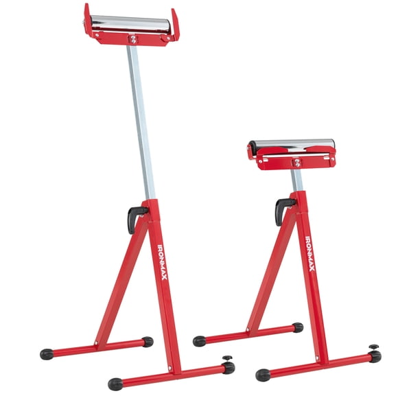 Ironmax 2-Pack Folding Roller Stands, Portable Outfeed Supports , Adjustable Height Red