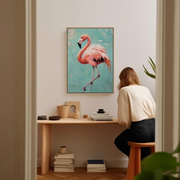 Elegant Flamingo Wall Art: Vibrant Pink Flamingo On Aqua Background In Bold Brushstroke Style For Tropical And Modern Home Decor Wall Art, Modern Wall Decor, 8x12 UNFRAMED