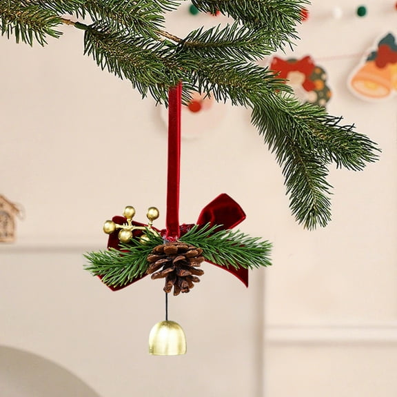 Dongrere Christmas Wreath Bow with Jingle Bell & Pine Cone, Hanging Christmas Tree Ornament for Party Gift Box Holiday Decor, B
