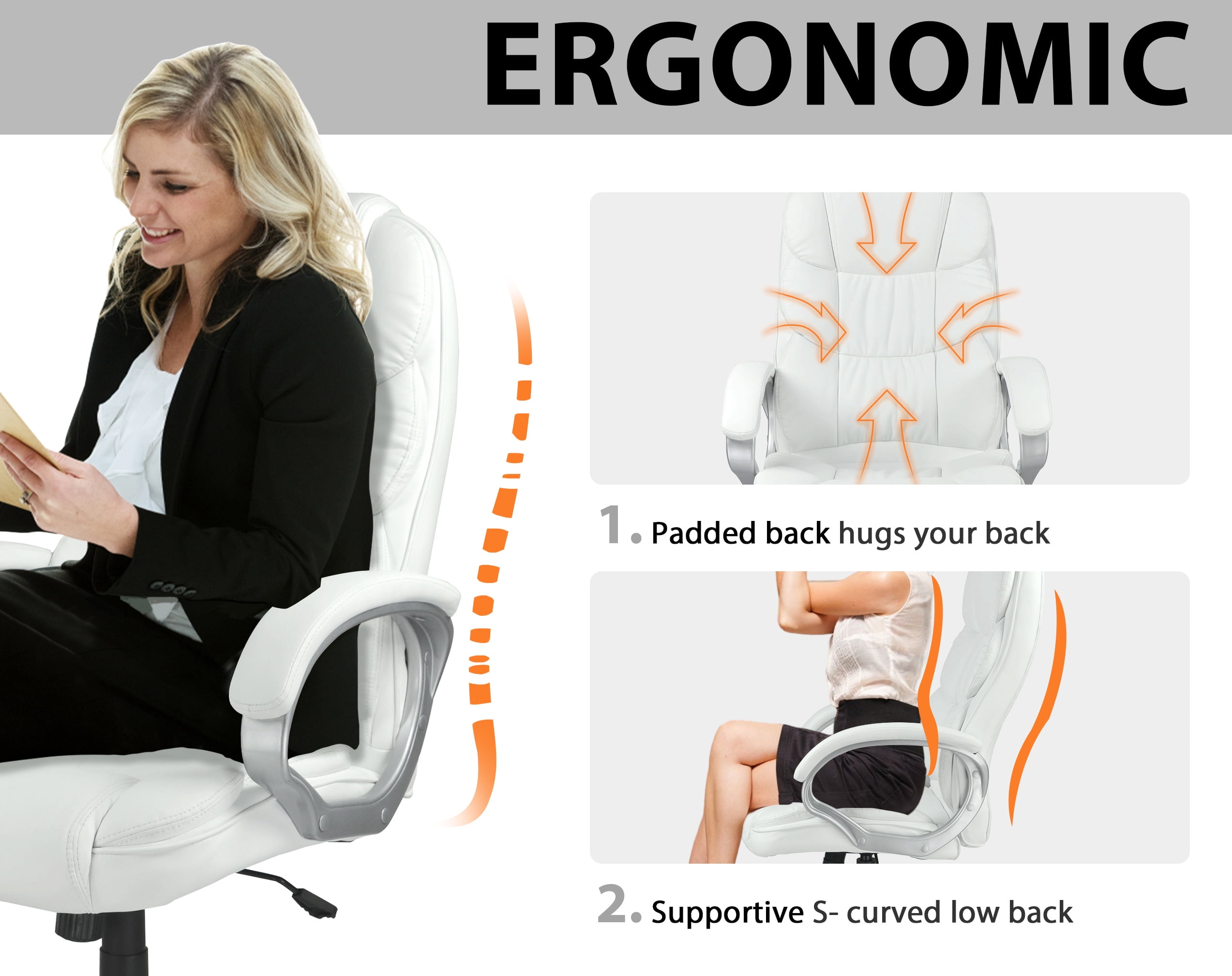 CL.HPAHKL Ergonomic Office Chair, PU Leather Home Office Desk Chairs, Adjustable Height Computer Chair with Armrest and Lumbar Support, Rolling Swivel Comfortable Office Chair Work Chair