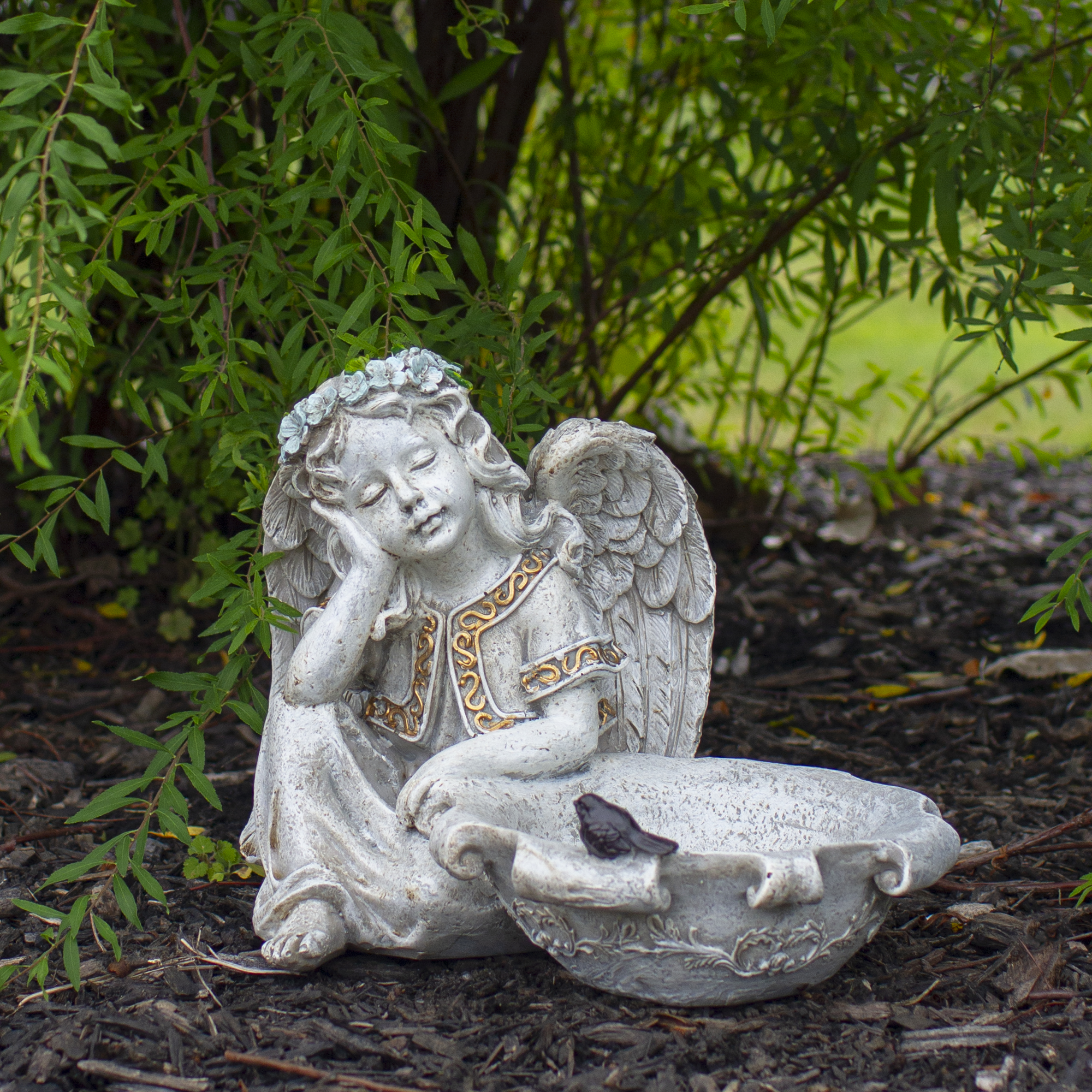 Northlight 10" Resting Angel Bird Feeder Outdoor Patio Garden Statue - Gray - image 2 of 3