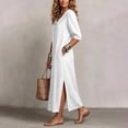 thumbnail image 5 of Ayolanni 3/4 Sleeve Fall Dresses for Women V Neck Babydoll A-Line Maxi Dresses Hawaii Beach Solid Button Down Long Dress with Pockets White M, 5 of 7
