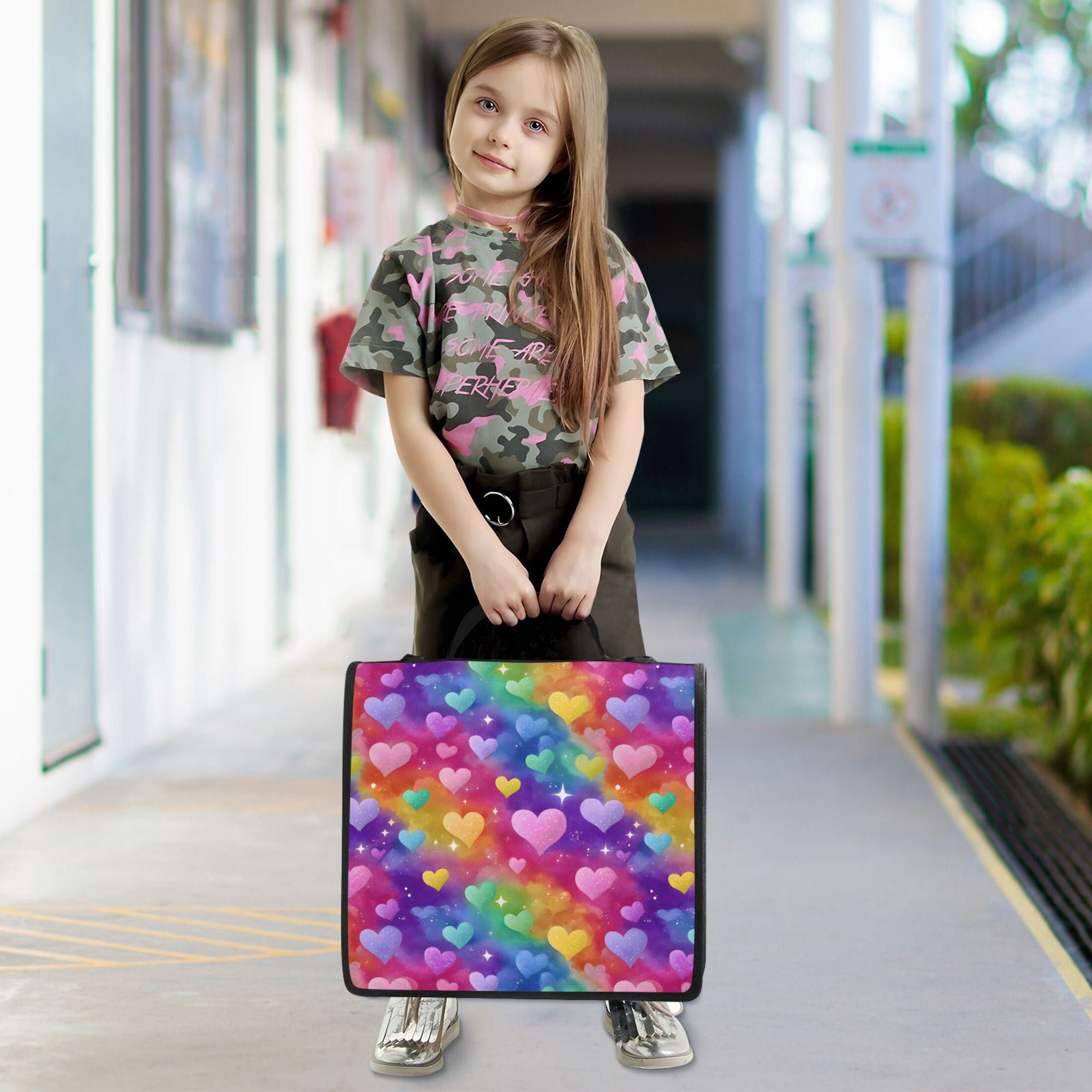 Zipper Binder Colorful Love Stars 1.5 Inch Binder Folder Bag with Shoulder Strap and Handle