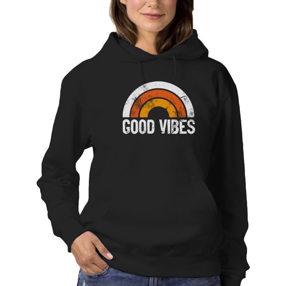 Orange Rainbow Good Vibes Women Hoodie, Female Large